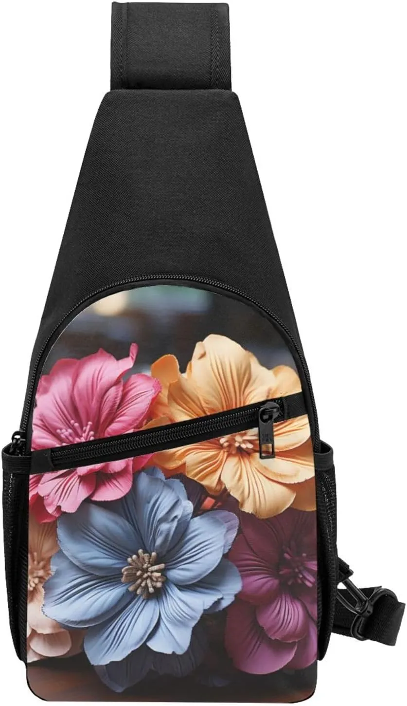 Crossbody Sling Backpack Sling Bag for Men Women Cross Chest Bag Shoulder Bag Flowers on Wooden Board Travel Hiking Daypack