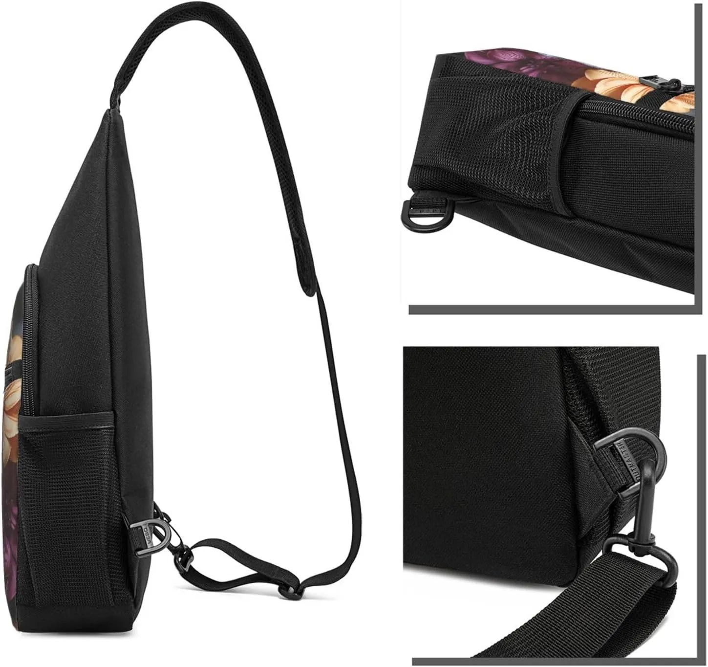 Crossbody Sling Backpack Sling Bag for Men Women Cross Chest Bag Shoulder Bag Flowers on Wooden Board Travel Hiking Daypack
