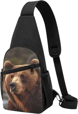 Crossbody Sling Backpack Sling Bag for Men Women Cross Chest Bag Shoulder Bag Grizzly Bear Travel Hiking Daypack