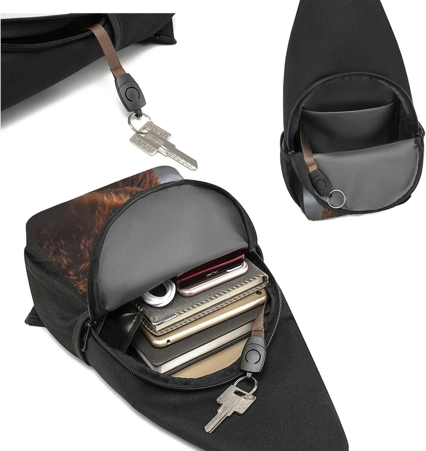 Crossbody Sling Backpack Sling Bag for Men Women Cross Chest Bag Shoulder Bag Grizzly Bear Travel Hiking Daypack