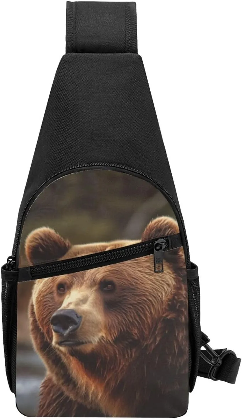 Crossbody Sling Backpack Sling Bag for Men Women Cross Chest Bag Shoulder Bag Grizzly Bear Travel Hiking Daypack