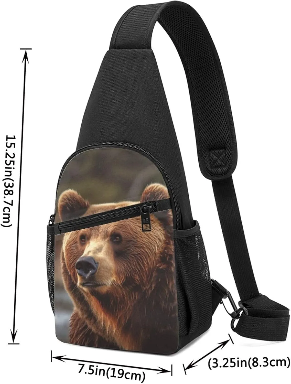 Crossbody Sling Backpack Sling Bag for Men Women Cross Chest Bag Shoulder Bag Grizzly Bear Travel Hiking Daypack