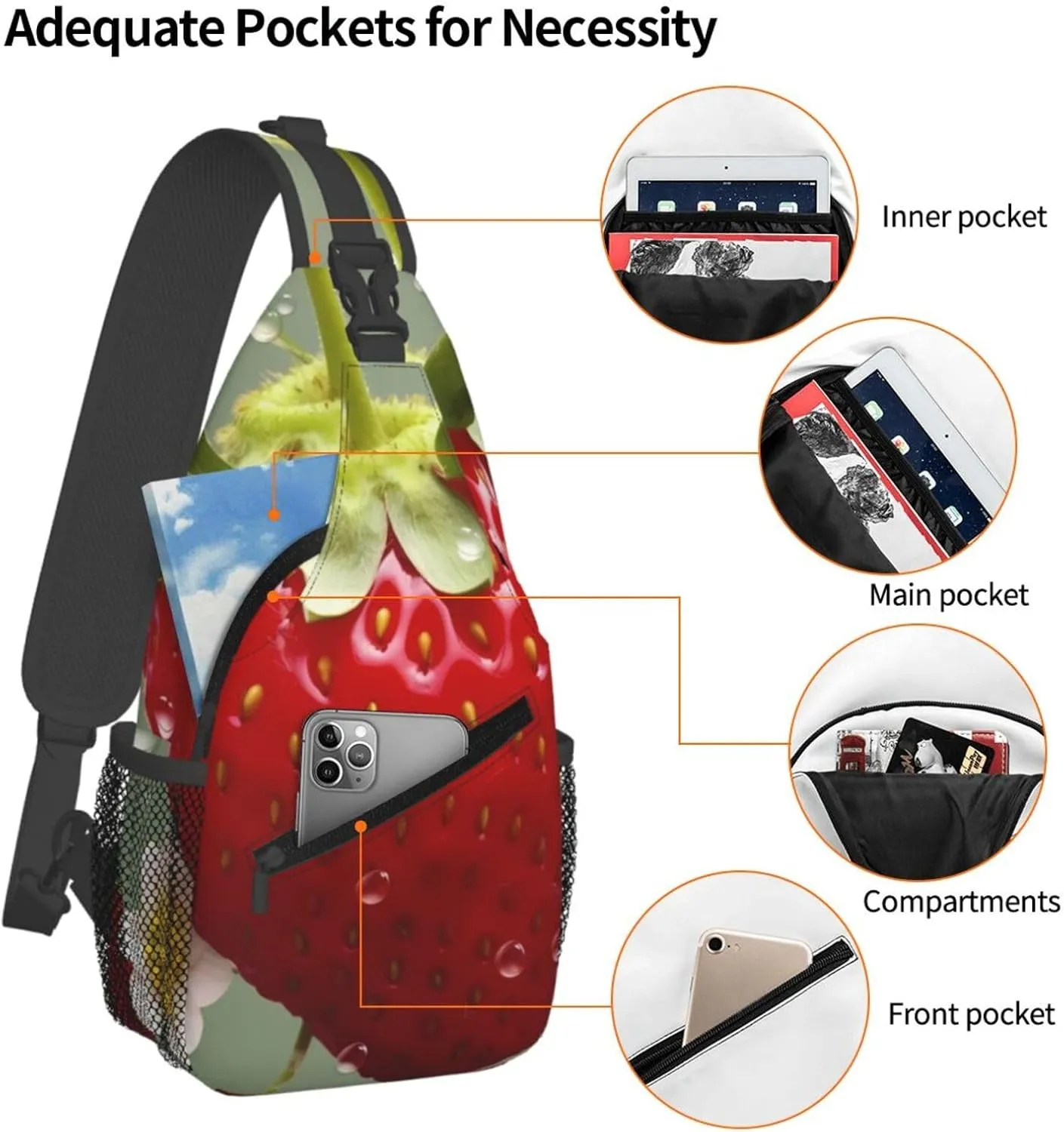 Crossbody Sling Backpack Sling Bag For Men Women Cross Chest Bag Shoulder Bag Lovely Strawberry Travel Hiking Daypack