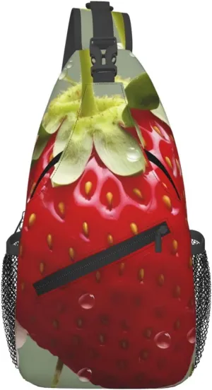 Crossbody Sling Backpack Sling Bag For Men Women Cross Chest Bag Shoulder Bag Lovely Strawberry Travel Hiking Daypack
