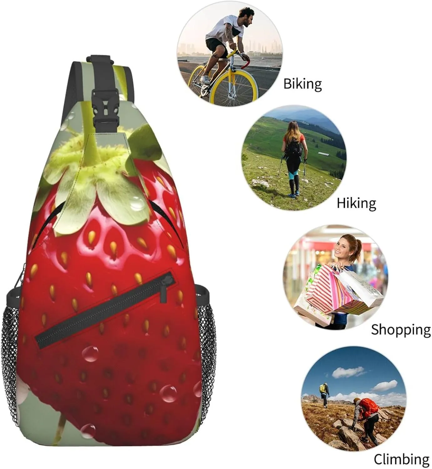 Crossbody Sling Backpack Sling Bag For Men Women Cross Chest Bag Shoulder Bag Lovely Strawberry Travel Hiking Daypack