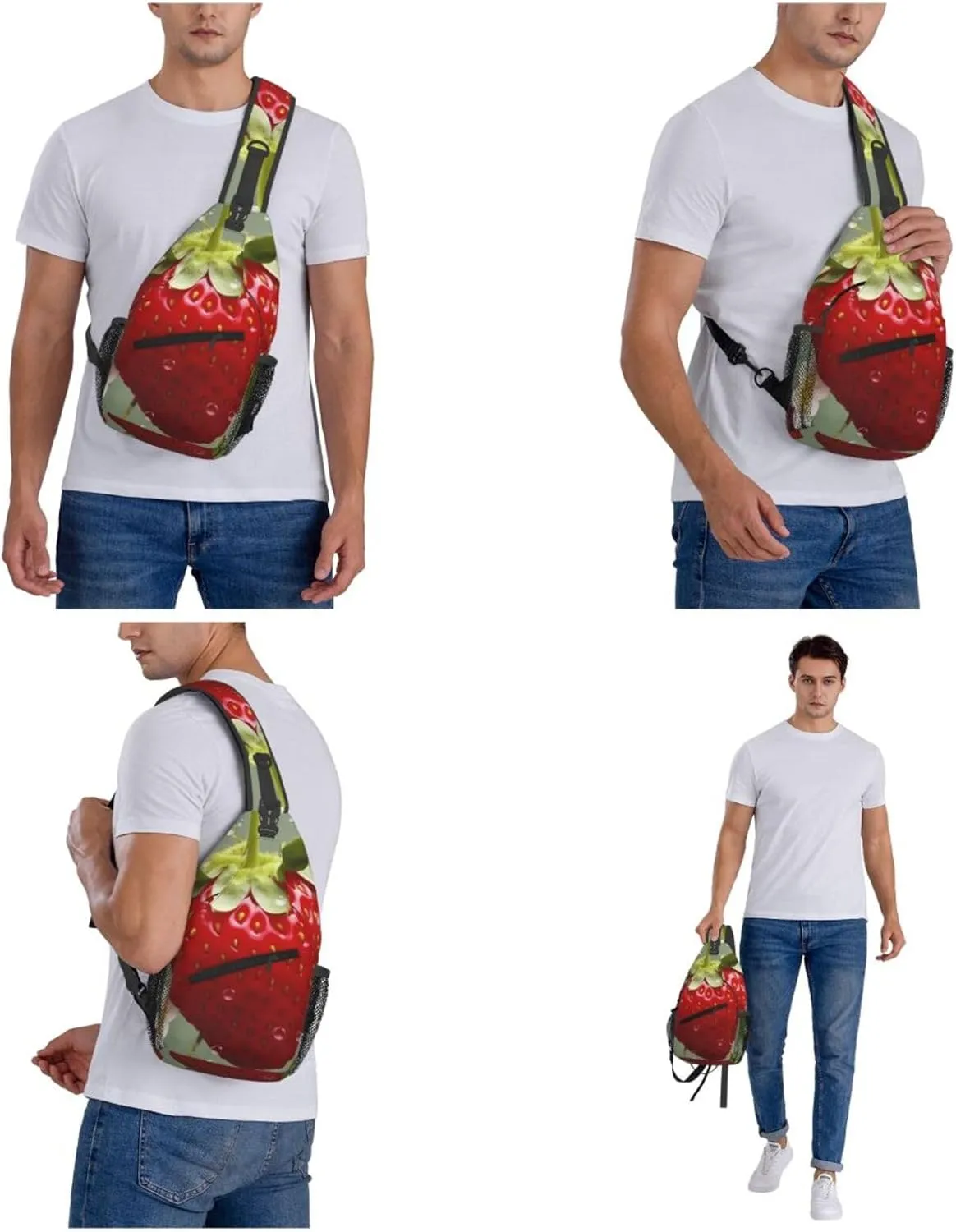 Crossbody Sling Backpack Sling Bag For Men Women Cross Chest Bag Shoulder Bag Lovely Strawberry Travel Hiking Daypack