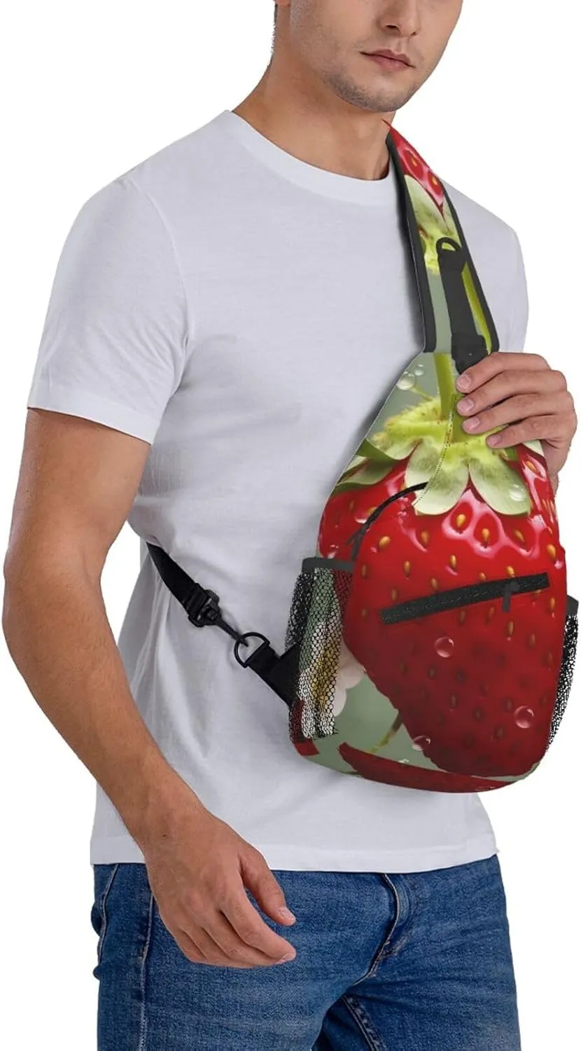 Crossbody Sling Backpack Sling Bag For Men Women Cross Chest Bag Shoulder Bag Lovely Strawberry Travel Hiking Daypack