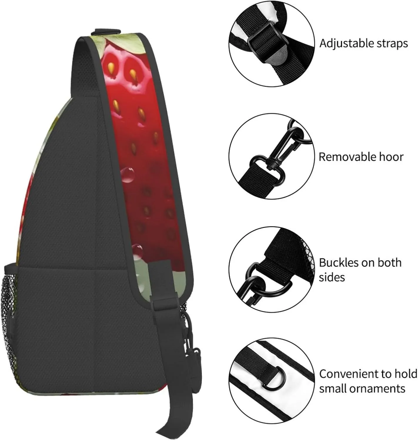 Crossbody Sling Backpack Sling Bag For Men Women Cross Chest Bag Shoulder Bag Lovely Strawberry Travel Hiking Daypack