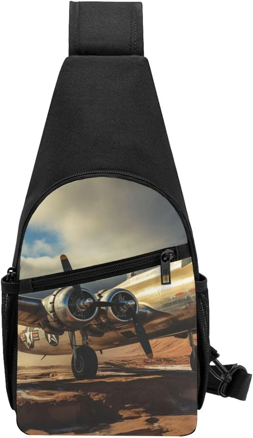 Crossbody Sling Backpack Sling Bag for Men Women Cross Chest Bag Shoulder Bag Military Airplane Girl Travel Hiking Daypack