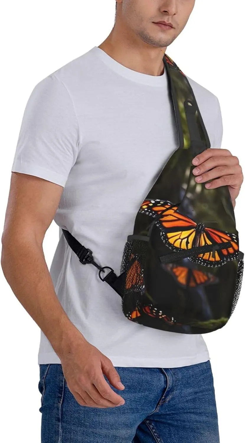 Crossbody Sling Backpack Sling Bag For Men Women Cross Chest Bag Shoulder Bag Monarch Butterflies Travel Hiking Daypack