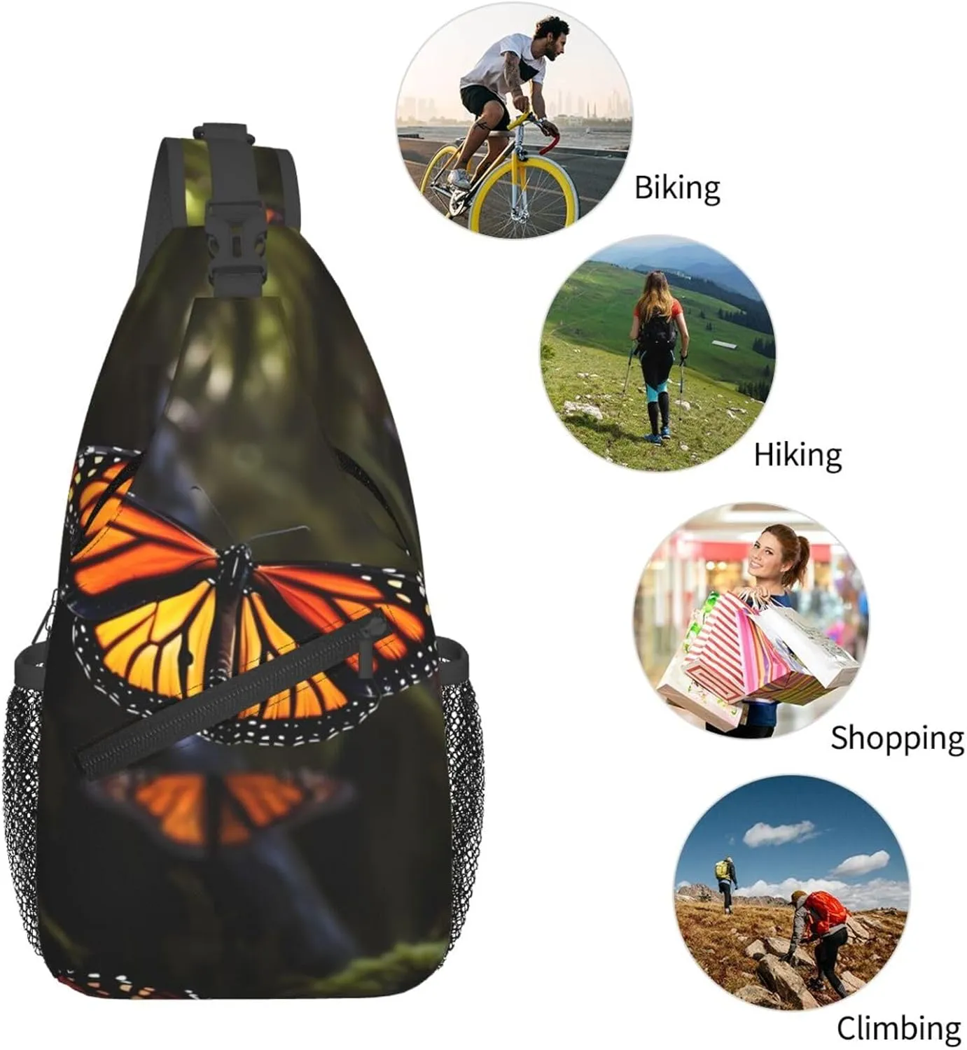 Crossbody Sling Backpack Sling Bag For Men Women Cross Chest Bag Shoulder Bag Monarch Butterflies Travel Hiking Daypack