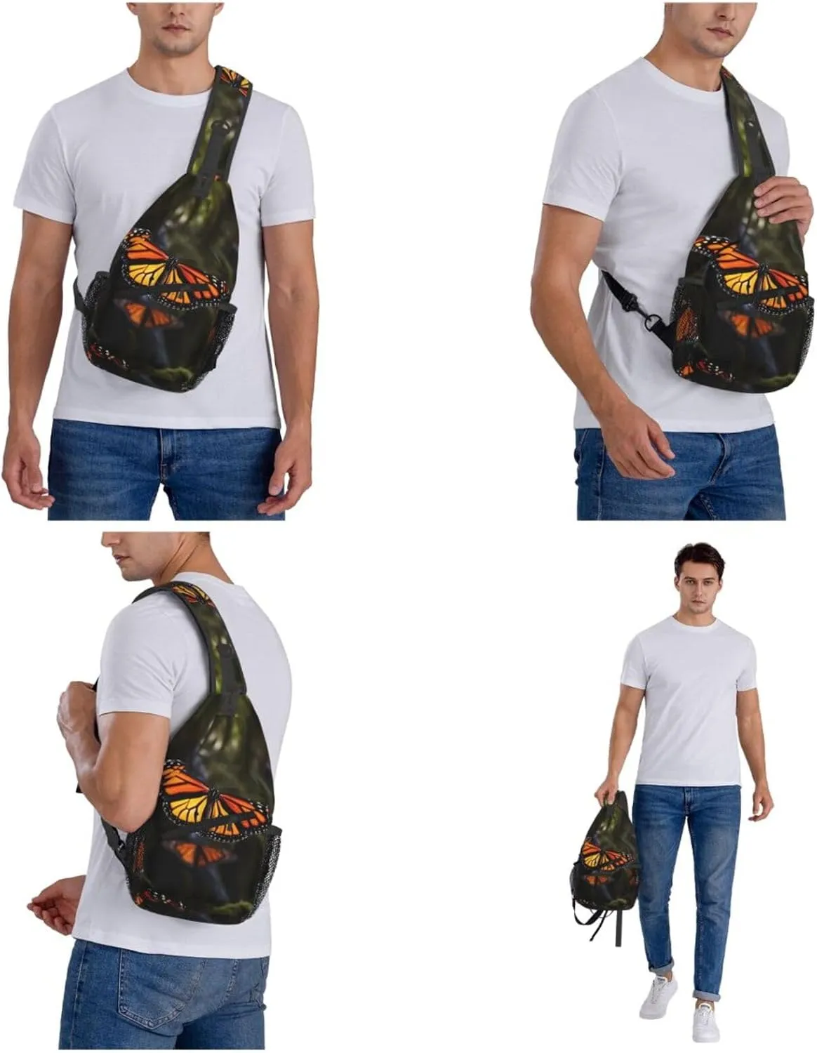 Crossbody Sling Backpack Sling Bag For Men Women Cross Chest Bag Shoulder Bag Monarch Butterflies Travel Hiking Daypack