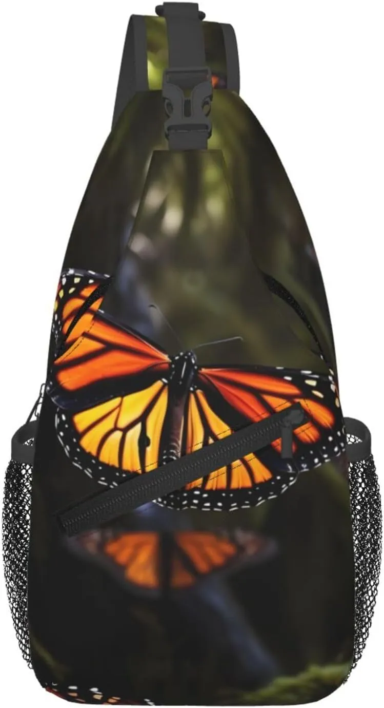 Crossbody Sling Backpack Sling Bag For Men Women Cross Chest Bag Shoulder Bag Monarch Butterflies Travel Hiking Daypack