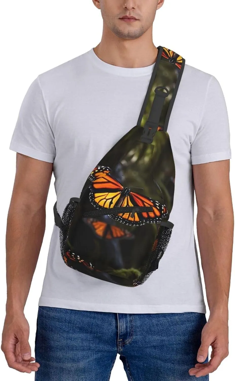Crossbody Sling Backpack Sling Bag For Men Women Cross Chest Bag Shoulder Bag Monarch Butterflies Travel Hiking Daypack