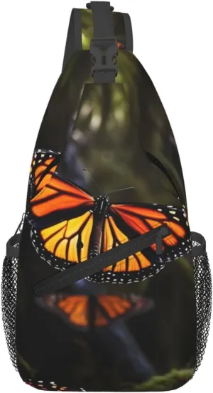 Crossbody Sling Backpack Sling Bag For Men Women Cross Chest Bag Shoulder Bag Monarch Butterflies Travel Hiking Daypack