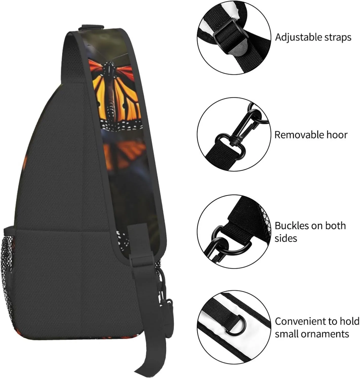 Crossbody Sling Backpack Sling Bag For Men Women Cross Chest Bag Shoulder Bag Monarch Butterflies Travel Hiking Daypack