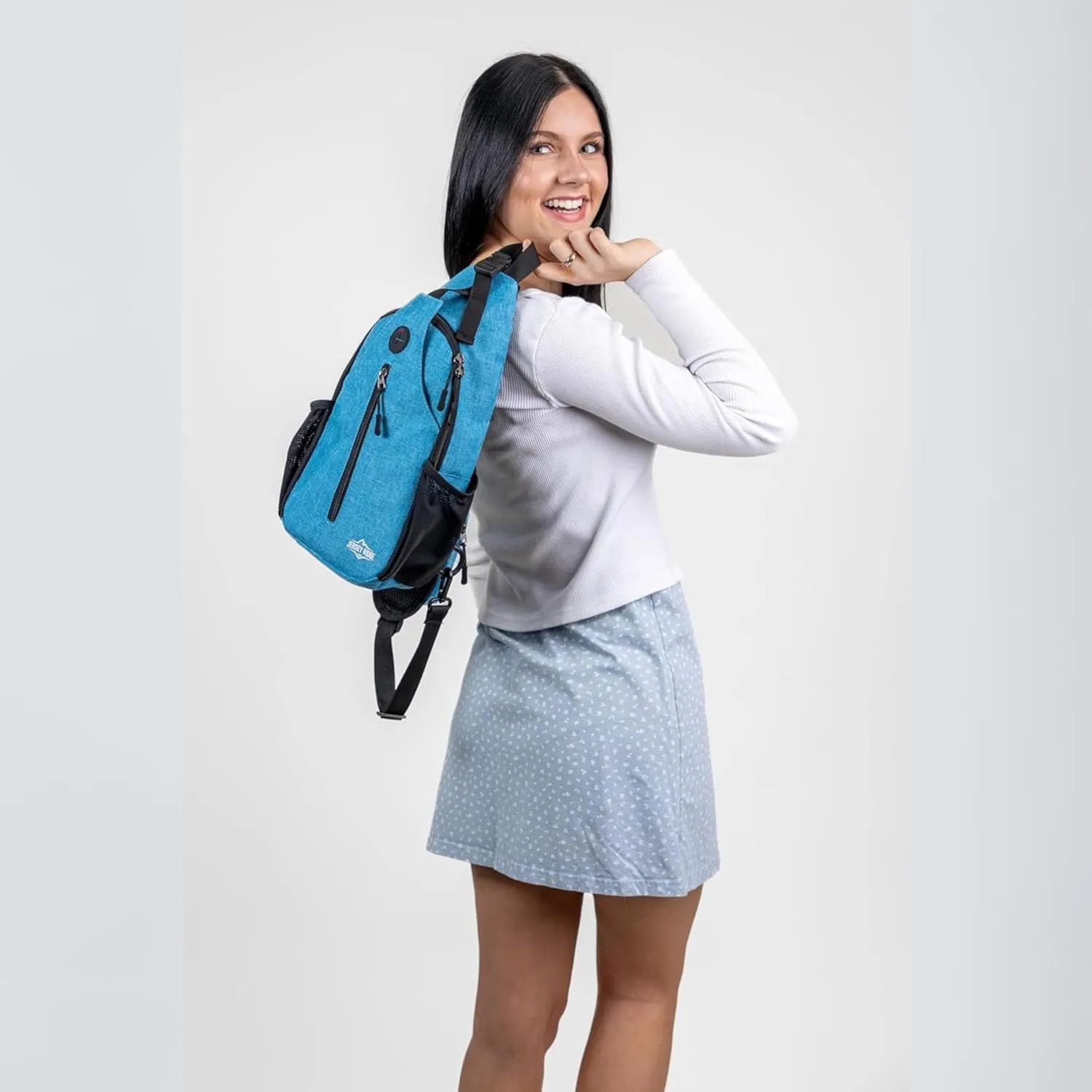 Crossbody Sling Bag – Anti-Theft Carryall Daypack Backpack with Adjustable Chest Strap for Travel or Hiking (Blue)