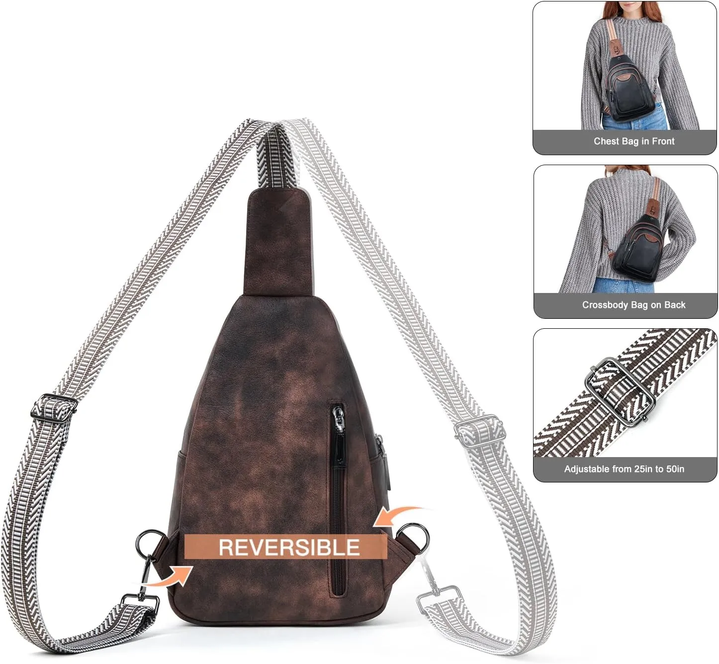 Crossbody Sling Bag for Women Men Anti Theft Cross Body Fanny Pack Belt Bag Purse Gifts for Women Faux Leather, Coffee
