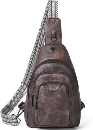 Crossbody Sling Bag for Women Men Anti Theft Cross Body Fanny Pack Belt Bag Purse Gifts for Women Faux Leather, Coffee