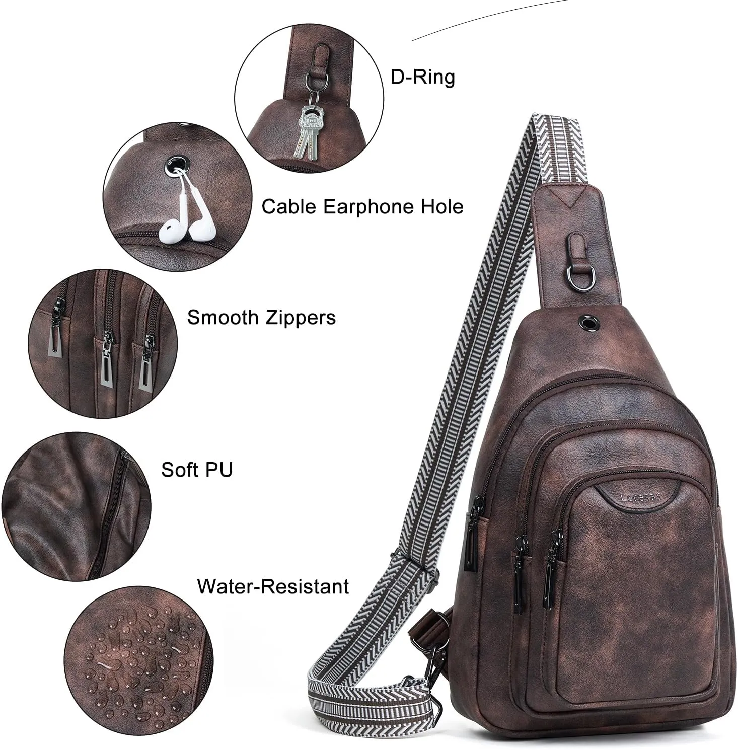 Crossbody Sling Bag for Women Men Anti Theft Cross Body Fanny Pack Belt Bag Purse Gifts for Women Faux Leather, Coffee