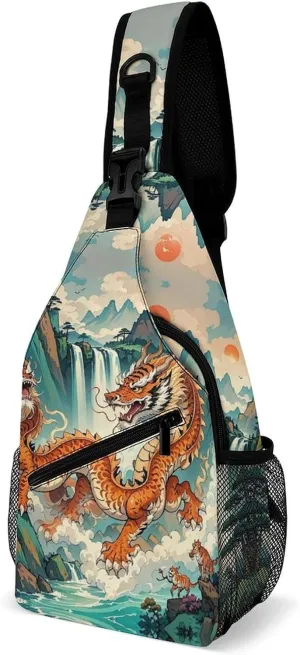 Crossbody Sling Bag Longhu Mountain Waterfall, China Crossbody Bags Casual Chest Bag Lightweight Fanny Packs Sling Purses with Adjustable Shoulder Strap for Travel Sport Running Hiking