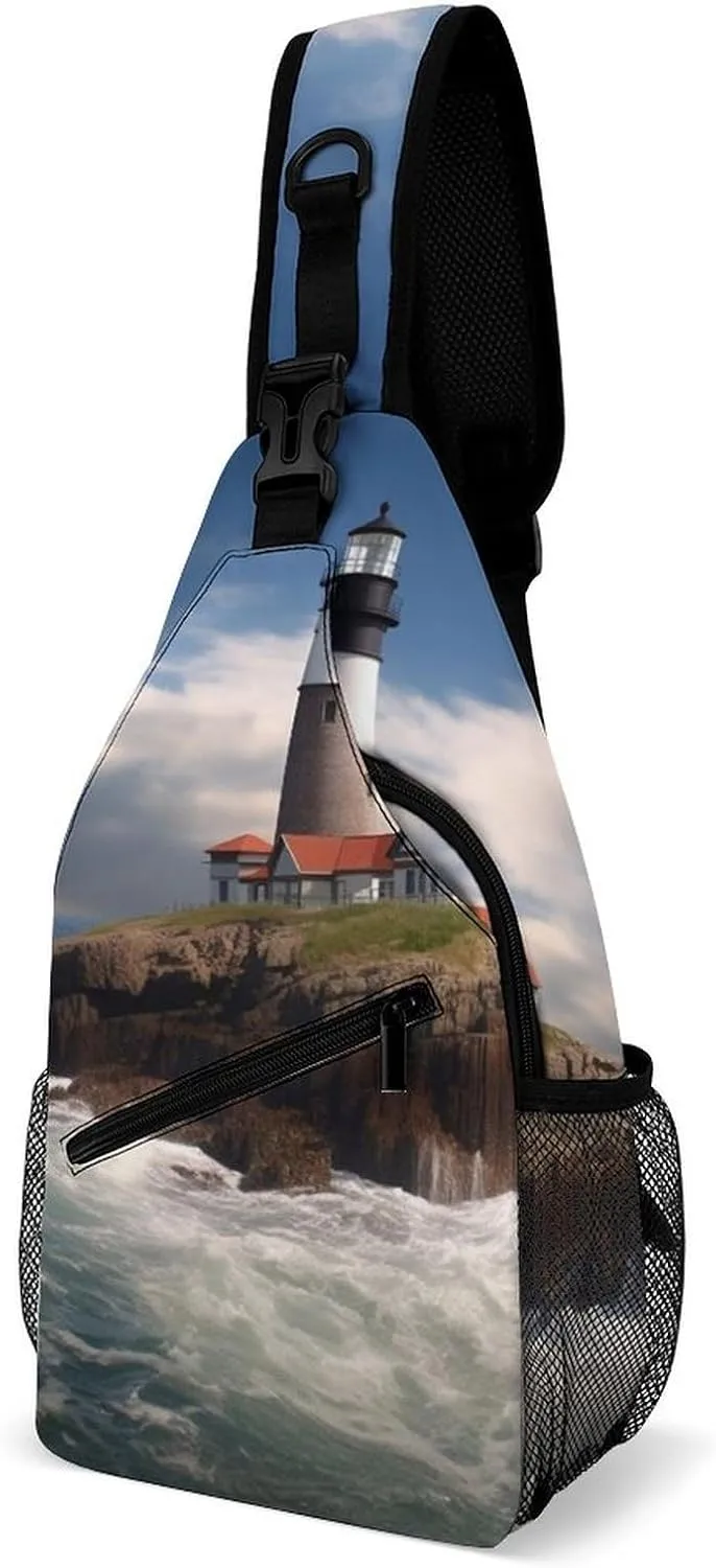 Crossbody Sling Bag Sea Lighthouse Crossbody Bags Casual Chest Bag Lightweight Fanny Packs Sling Purses with Adjustable Shoulder Strap for Travel Sport Running Hiking