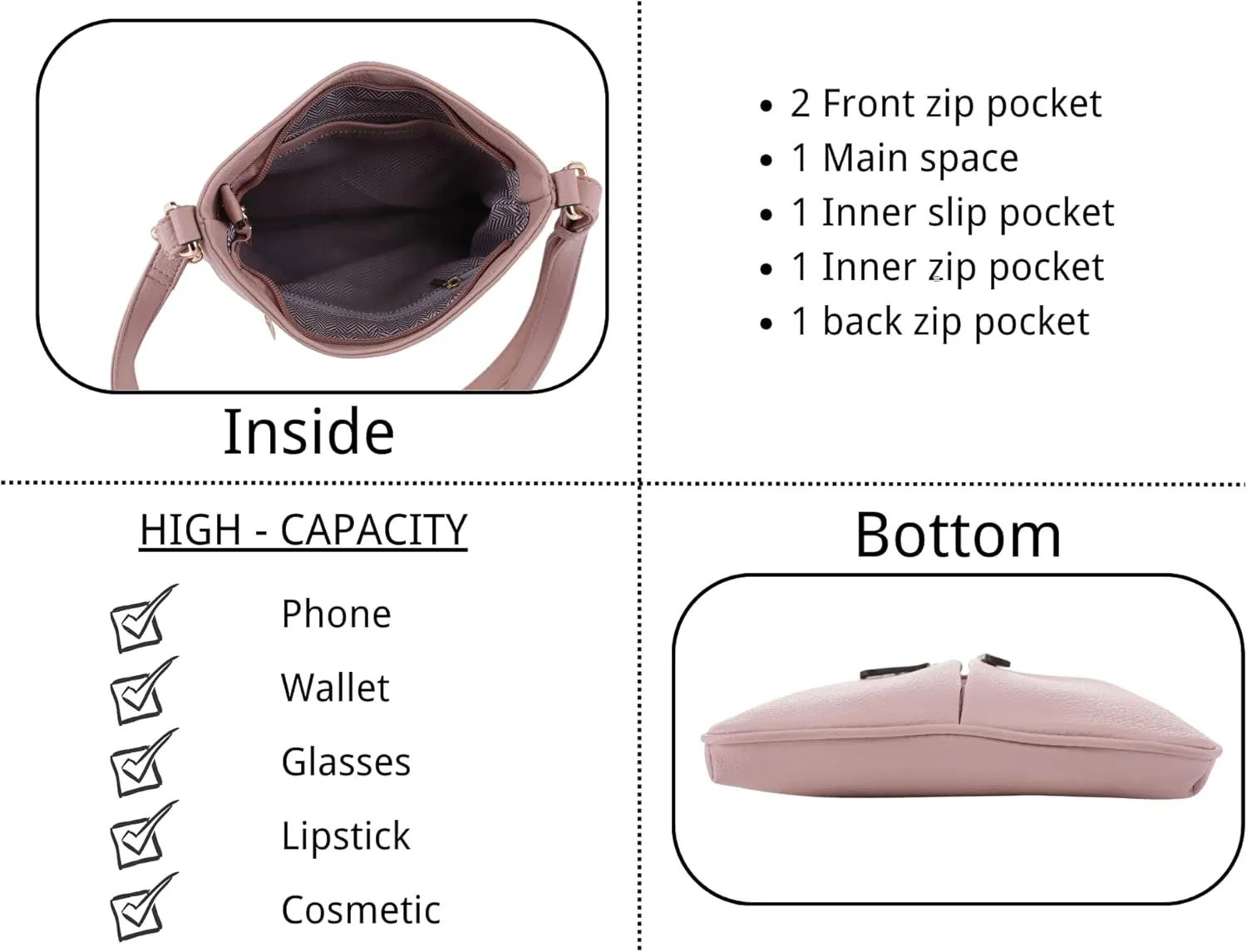 Crossbody Travel Bag, Adjustable Strap, Multiple Pockets
