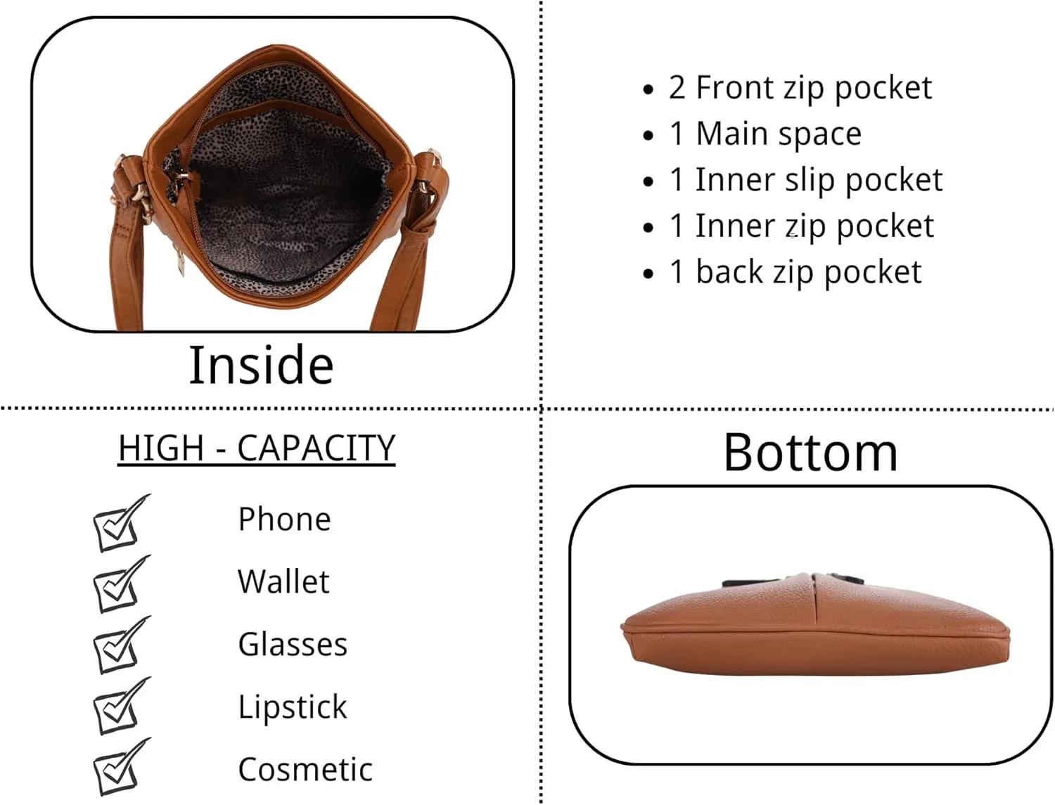 Crossbody Travel Bag, Adjustable Strap, Multiple Pockets