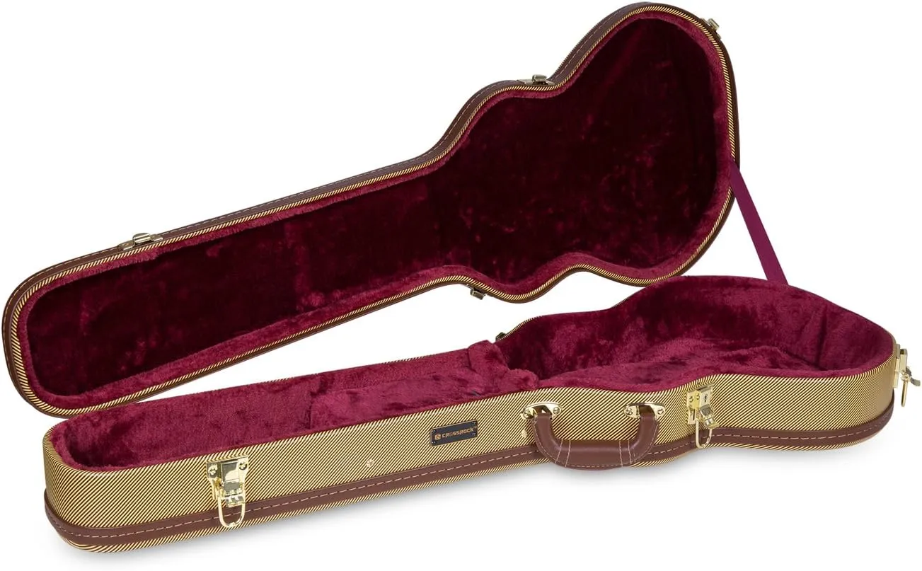 Crossrock Hardshell Arch Top Wooden Multi-ply Wooden Electric Guitar Case, Les Paul Body Style in Vinyl Tweed