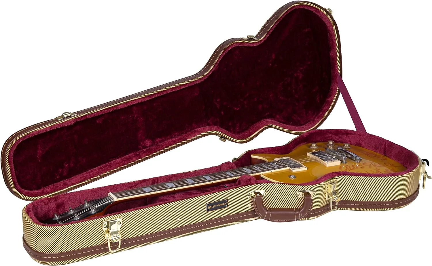 Crossrock Hardshell Arch Top Wooden Multi-ply Wooden Electric Guitar Case, Les Paul Body Style in Vinyl Tweed