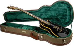 Crossrock Master Series Les Paul Electric Guitar Case | Olive Green Tweed Exterior, Re-Engineered Wooden Shell, Leather Handle & Forest Green Velvet Interio