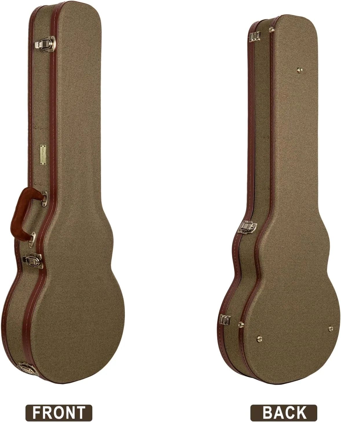 Crossrock Master Series Les Paul Electric Guitar Case | Olive Green Tweed Exterior, Re-Engineered Wooden Shell, Leather Handle & Forest Green Velvet Interio