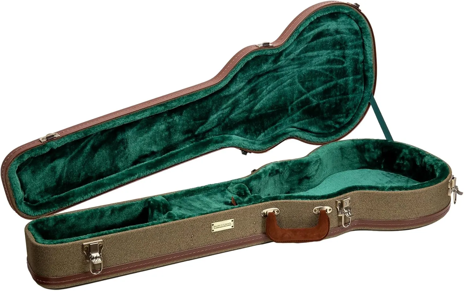 Crossrock Master Series Les Paul Electric Guitar Case | Olive Green Tweed Exterior, Re-Engineered Wooden Shell, Leather Handle & Forest Green Velvet Interio