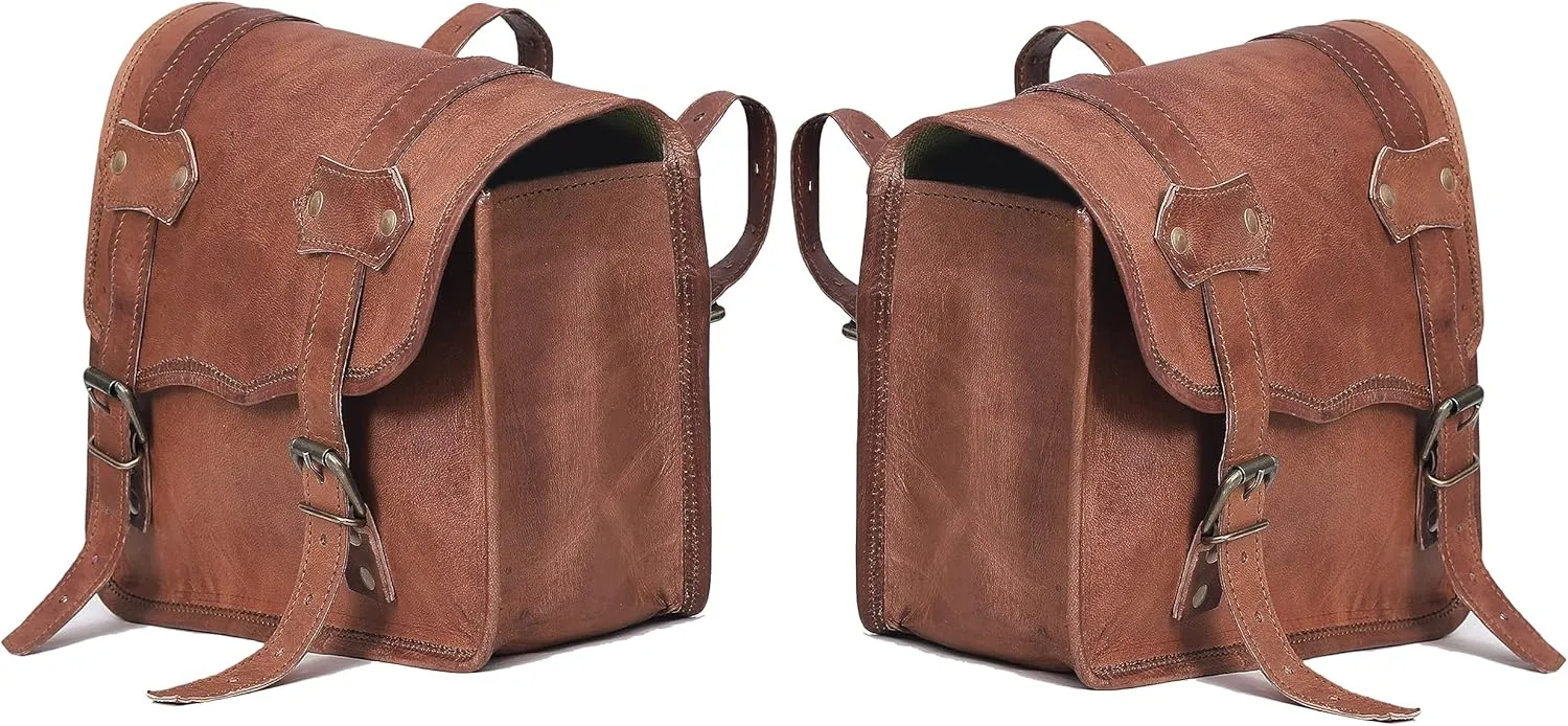 Cuero Leather Motorcycle Saddlebags - Both Side Bags for Motorcycle Travel (Set of 2)