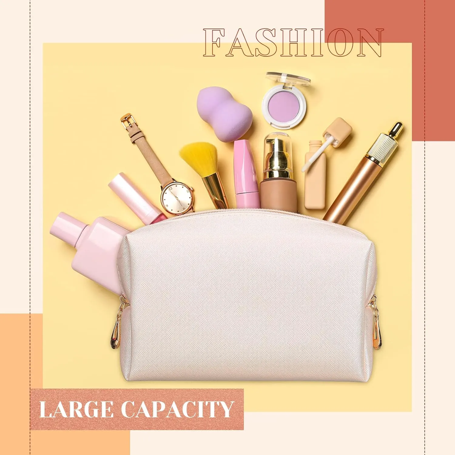 Cunno 20 Pcs Preppy Makeup Bags PU Leather Cosmetic Pouch with Zipper Waterproof Make up Bags Toiletry Beauty Container for Women Bridal Shower Favors End of the Year Teacher Gifts(Golden)