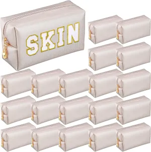 Cunno 20 Pcs Preppy Makeup Bags PU Leather Cosmetic Pouch with Zipper Waterproof Make up Bags Toiletry Beauty Container for Women Bridal Shower Favors End of the Year Teacher Gifts(Golden)