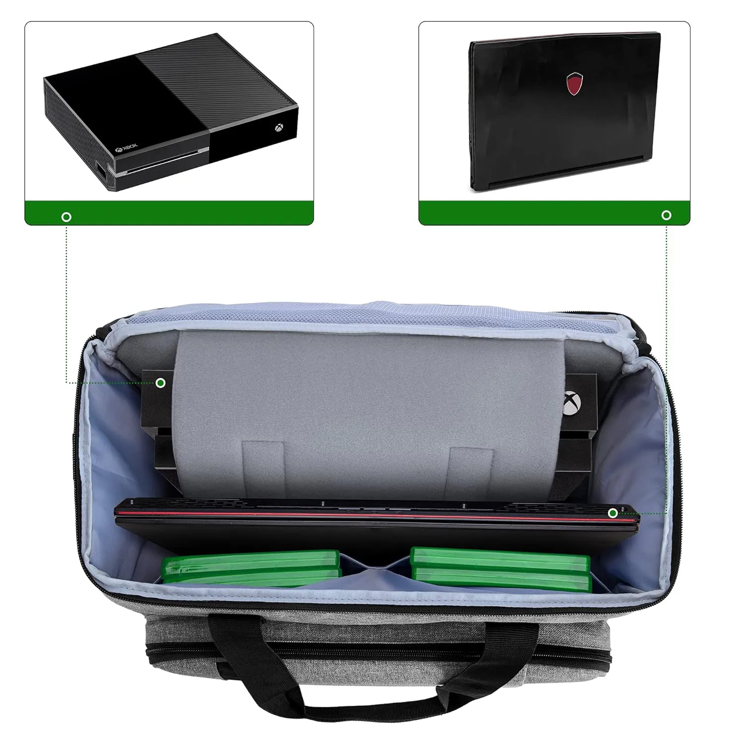 CURMIO Travel Carrying Case Compatible with Xbox Series S, Xbox One/ One S/ One X and Xbox 360, Game Storage Bag for Console, Controller and Accessories, Gray (Bag Only, Patented Design)