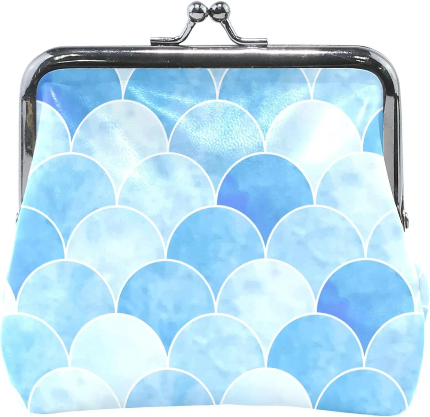 Custom Blue Mermaid Scales Leather Coin Purse Women Cute Buckle Kiss Lock Card Wallet Change Purse