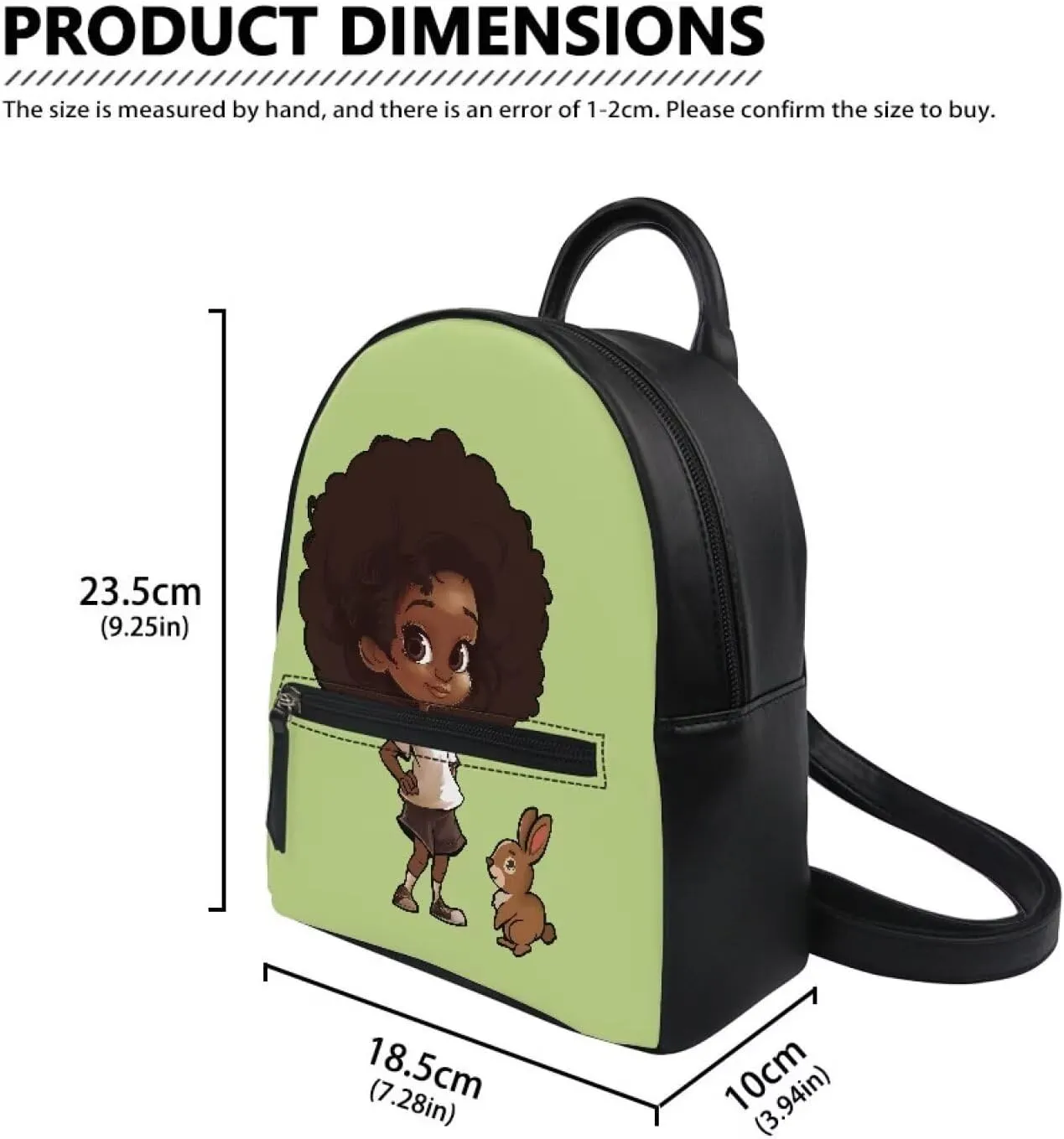 Custom Green Mini Backpack Purse For Women Teen Girls Rabbit Pattern PU Leather Zipper Closure Handbag Tote Small Travel Shopping Bag Water-Resistant Small Back Pack Lightweight