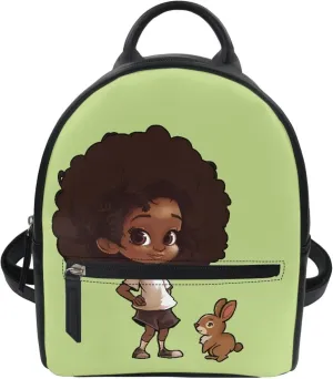 Custom Green Mini Backpack Purse For Women Teen Girls Rabbit Pattern PU Leather Zipper Closure Handbag Tote Small Travel Shopping Bag Water-Resistant Small Back Pack Lightweight
