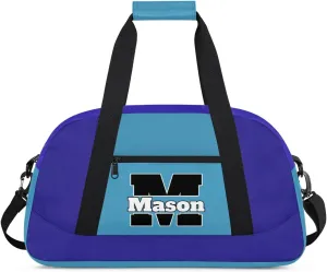 Custom Monogram Letter Initial Sport Duffel Bags Personalized Name Gym Bags Overnight Carry On Weekender Bags Dance Bags, Blue Light Blue