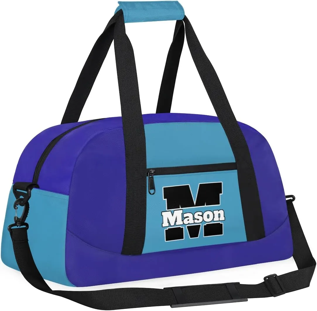 Custom Monogram Letter Initial Sport Duffel Bags Personalized Name Gym Bags Overnight Carry On Weekender Bags Dance Bags, Blue Light Blue