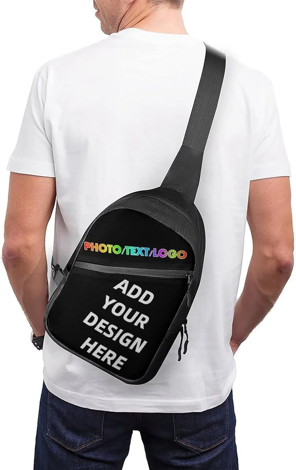 Custom Sling Bag with Photo/Text, Personalized Crossbody Bag Chest Bag Crossbody Bag for Running Travel Hiking