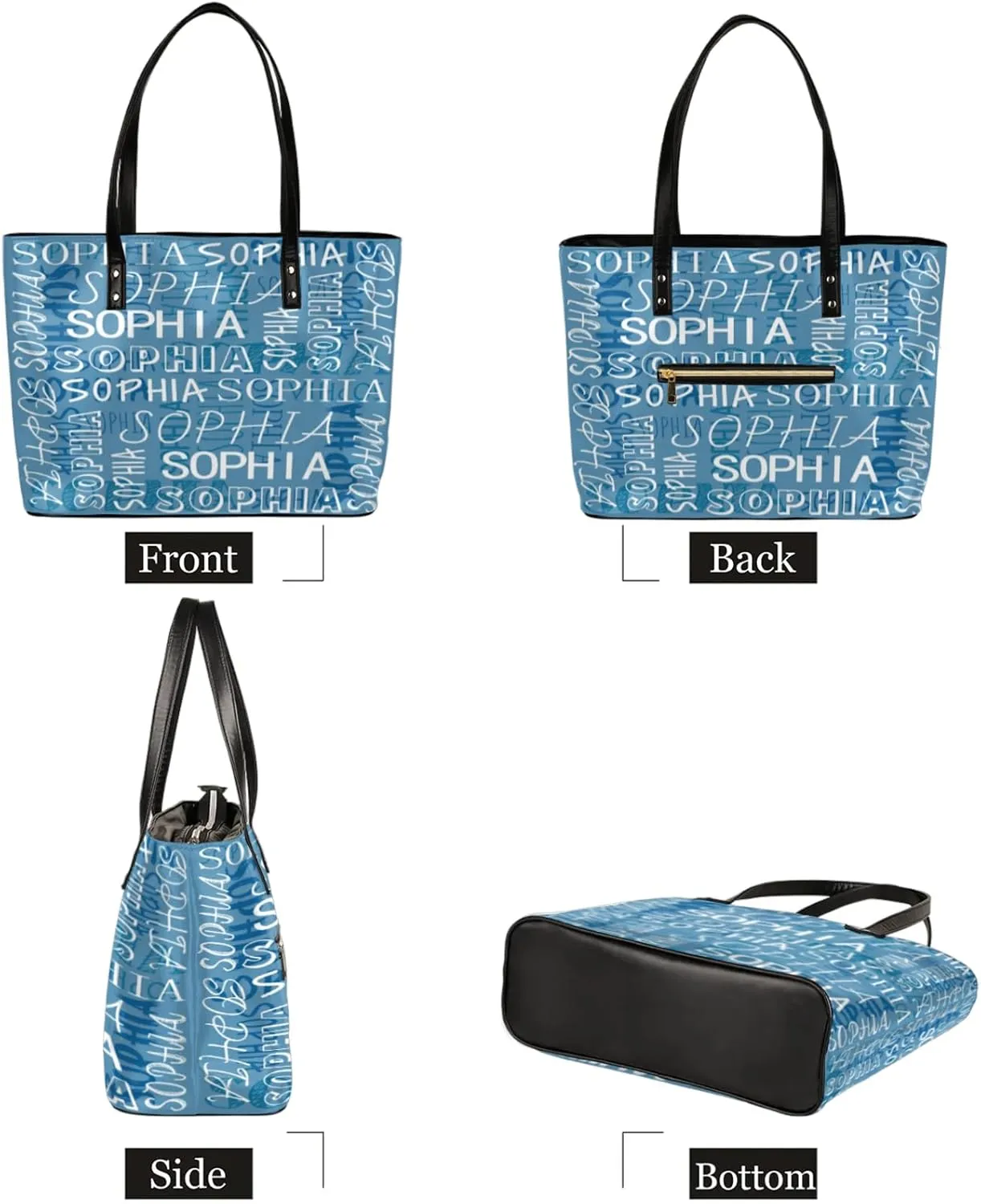 Custom Women's Tote Bag, PU Leather Personalized Shoulder Beach Bags Weekender Bag Shopper Handbag
