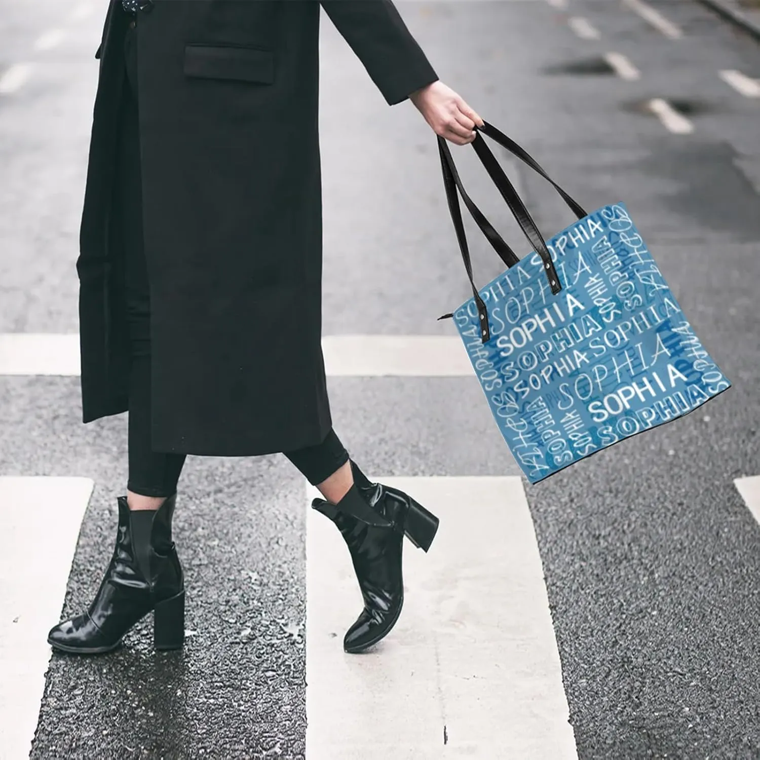 Custom Women's Tote Bag, PU Leather Personalized Shoulder Beach Bags Weekender Bag Shopper Handbag