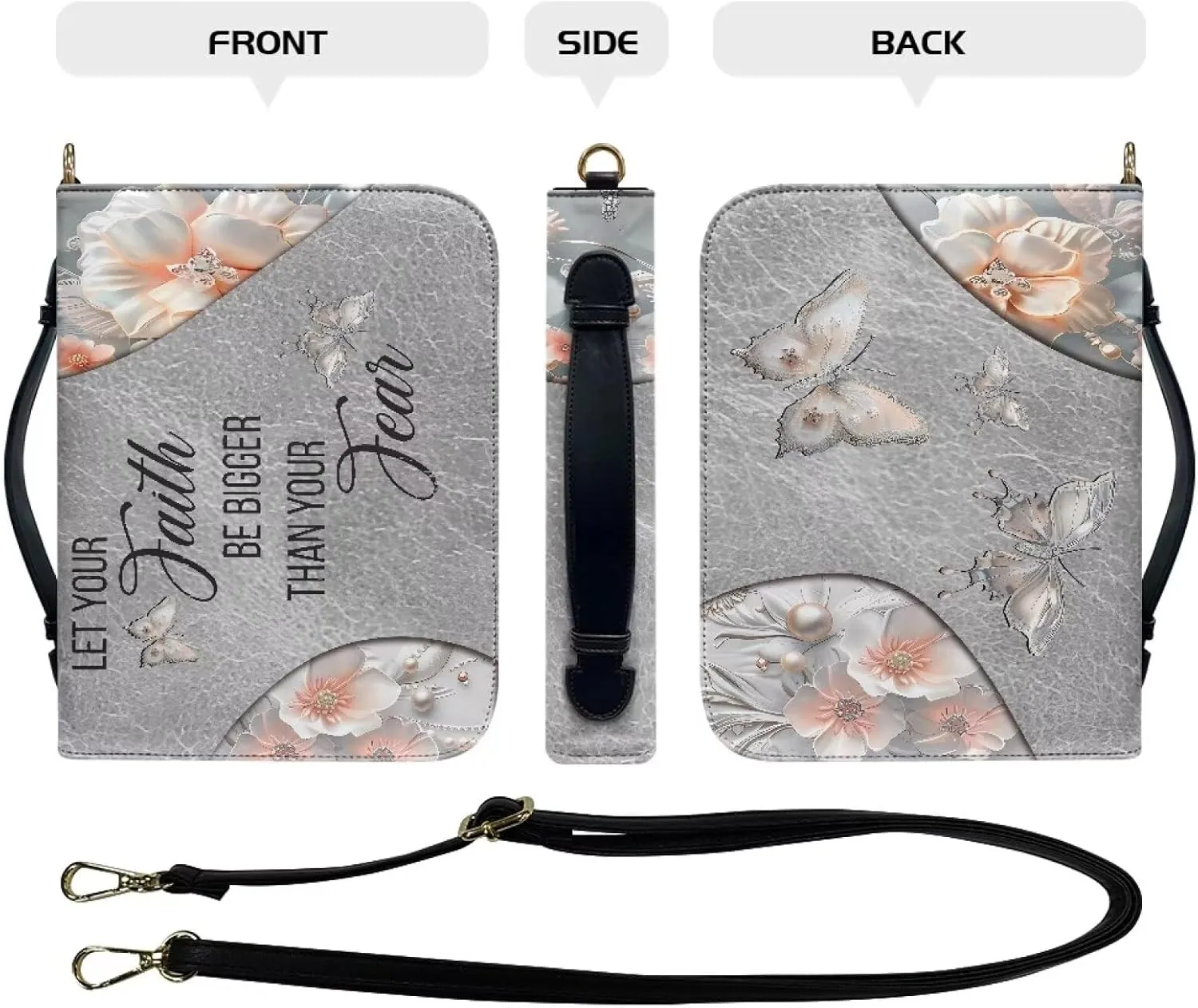Customization PU Leather Bible Cover with Strap Church Book Cover,Carrying Book Case Crossbody Bag Bible Protective
