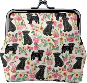 Cute Affenpinscher Dog Puppy Lovers Print Coin Purses For Women Pu Leather Vintage Buckle Coin Kiss-Lock Change Purse Card Holder Pouch Wallets Makeup Bags Pink Flowers Florals Handbag Birthday Gifts