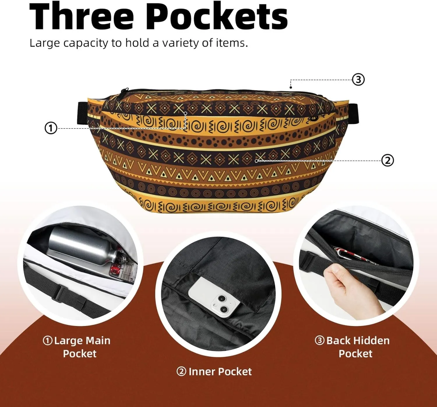 Cute African Tribes Bags for Women Men Crossbody Waist Bag With Adjustable Strap Fanny Pack