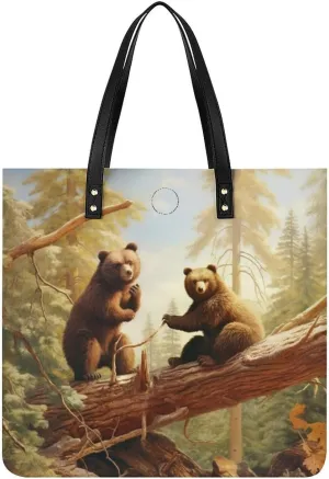 Cute Bears Play in The Tree Tote Bag Durable Water-Resistant Handbags Lightweight Tote for Travel Work Book