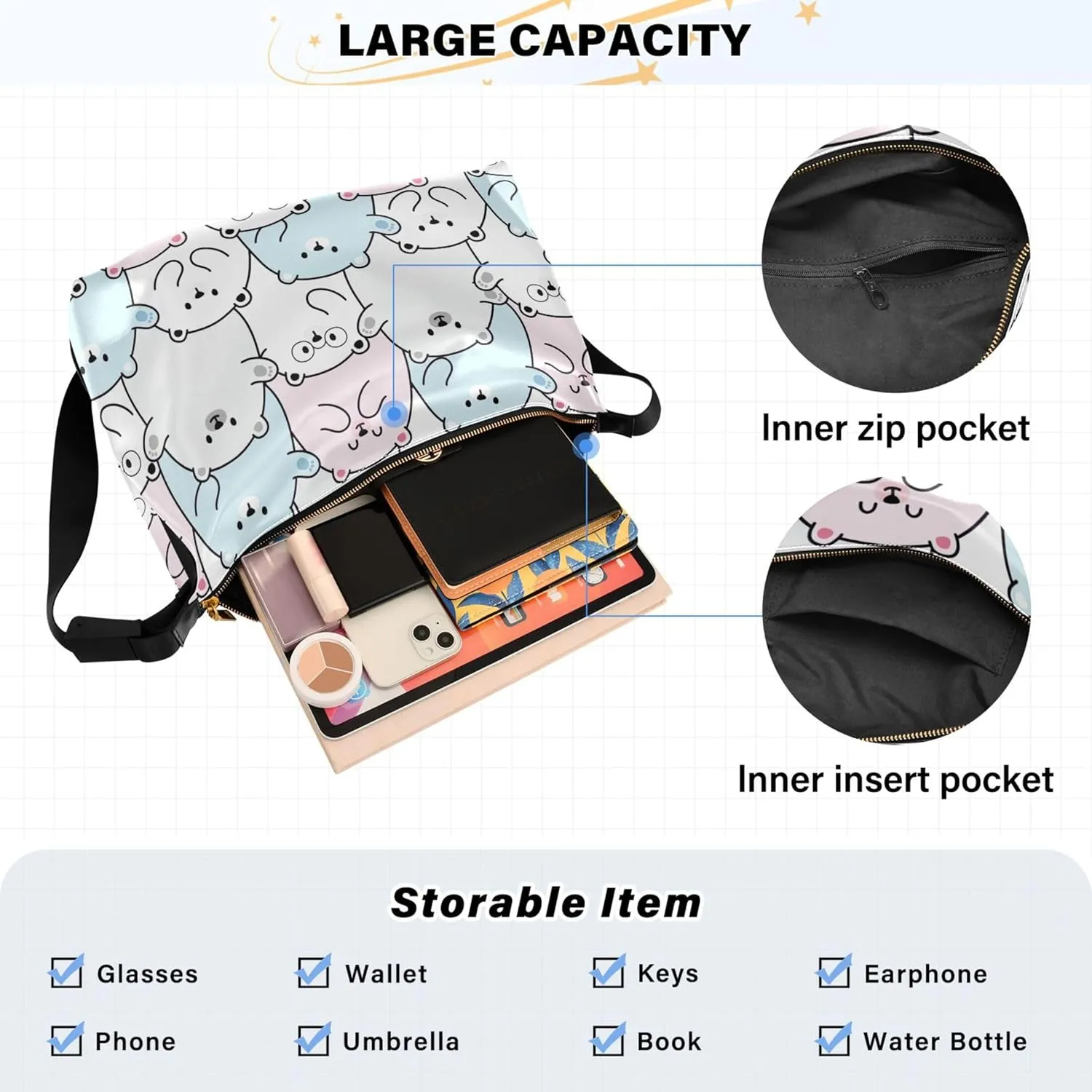 Cute Bulldog Hobo Leather Bags for Women Large Crossbody Purse Stylish Animal Print Shoulder Handbag Purse